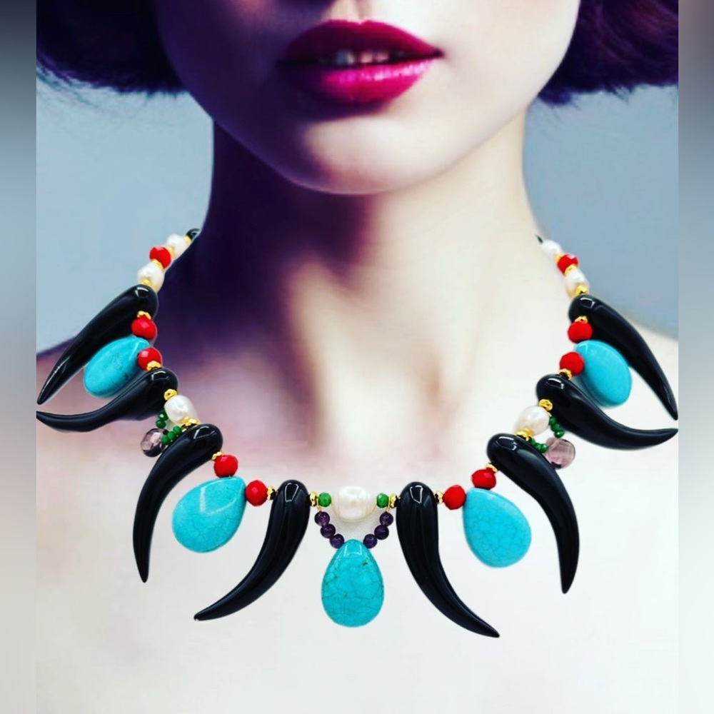 Statement Turquoise & Onyx Necklace